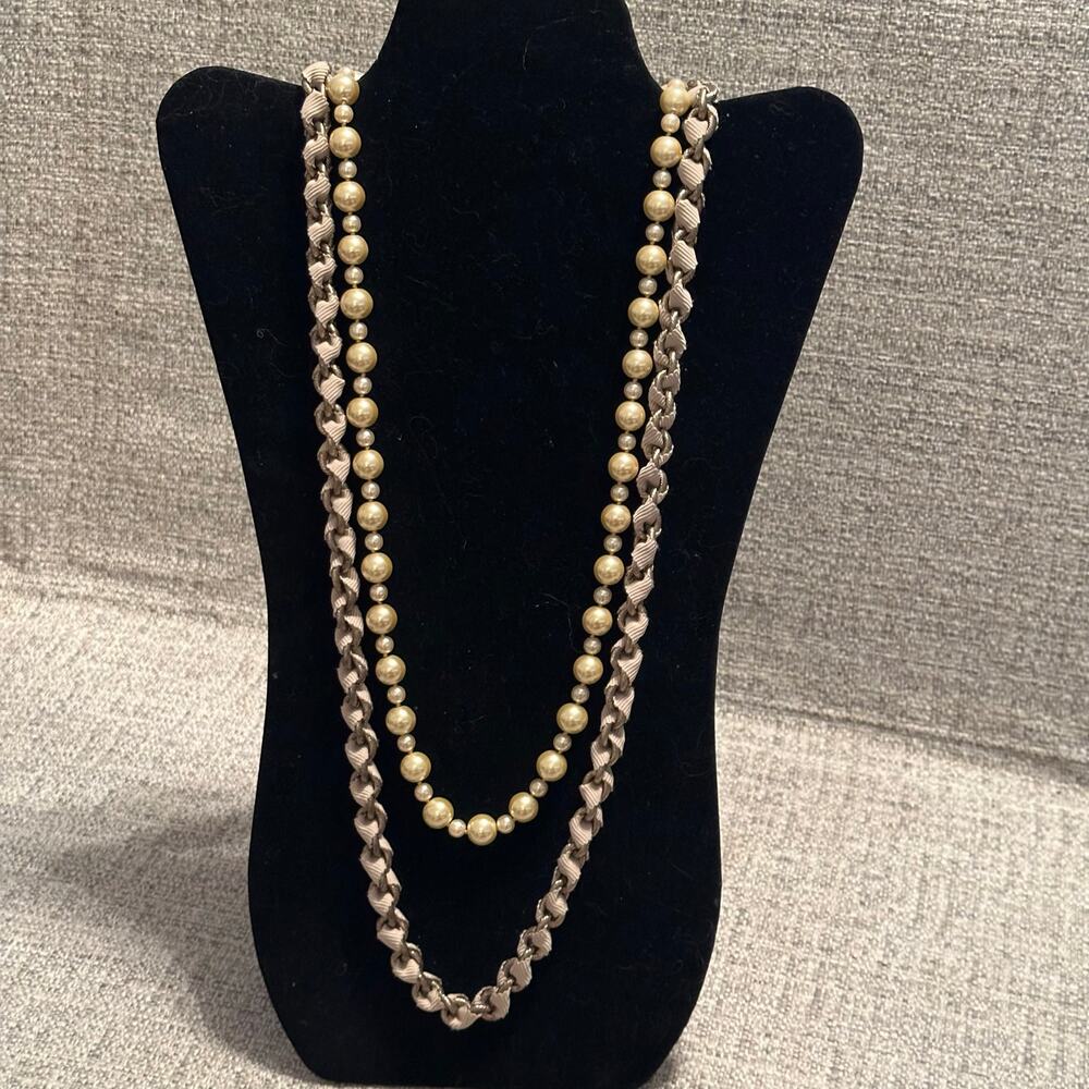 JoanRivers Gold Tone Long Multi Strand Necklace Green Faceted Bead Asymmetrical